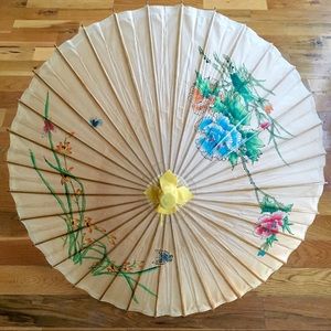 Bamboo wood umbrella paper with painted flowers